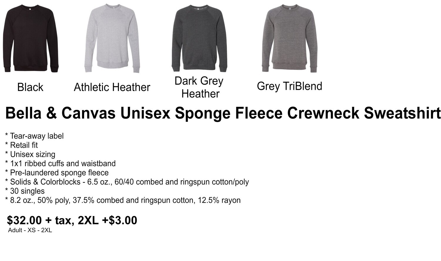 Bella & Canvas Unisex Sponge Fleece Crewneck Sweatshirt