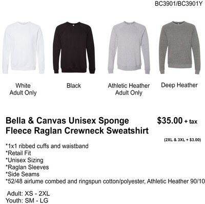 Bella & Canvas Unisex Sponge Fleece Raglan Crewneck Sweatshirt