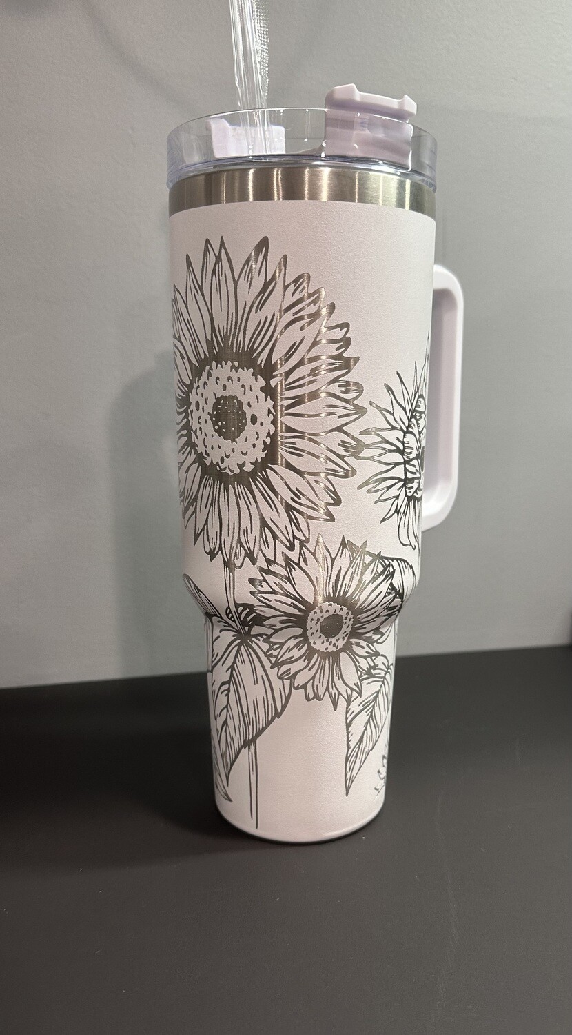 40oz Handled Laser Engraved Tumbler - Sunflower