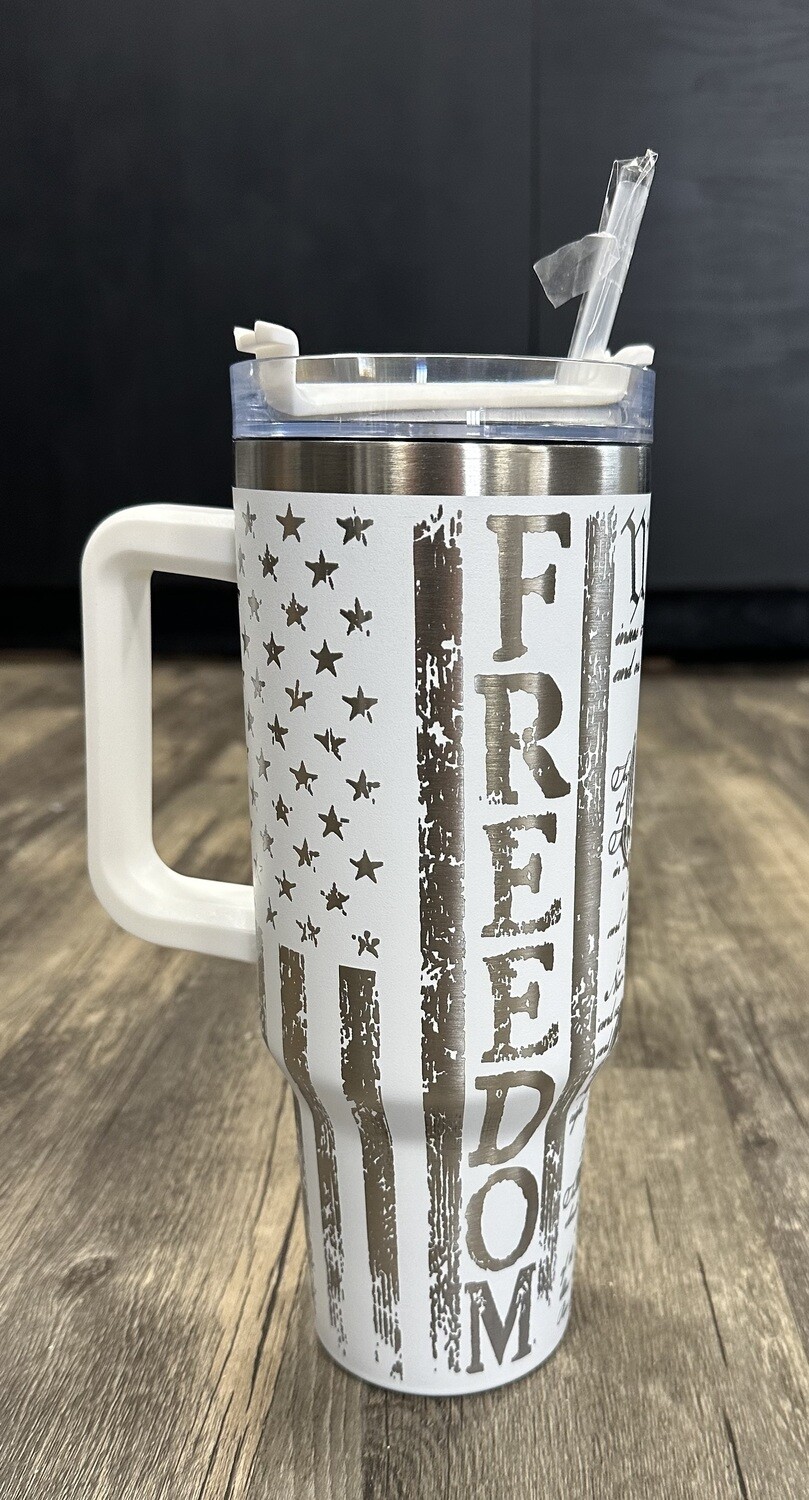 40oz Handled Laser Engraved Tumbler - Freedom/We the People