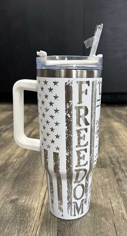 40oz Handled Laser Engraved Tumbler - Freedom/We the People
