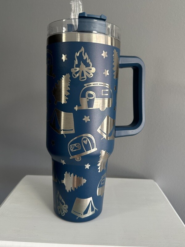 40oz Handled Laser Engraved Tumbler - Camping
