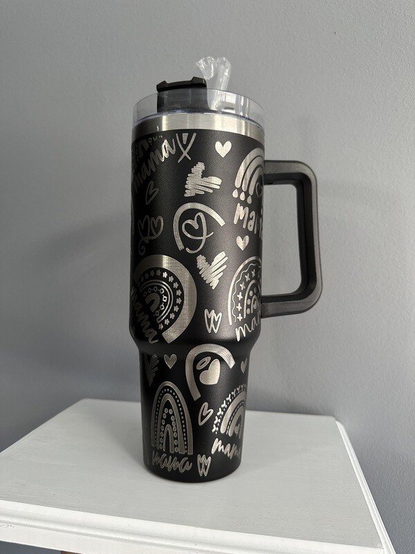 40oz Handled Laser Engraved Tumbler - Mama