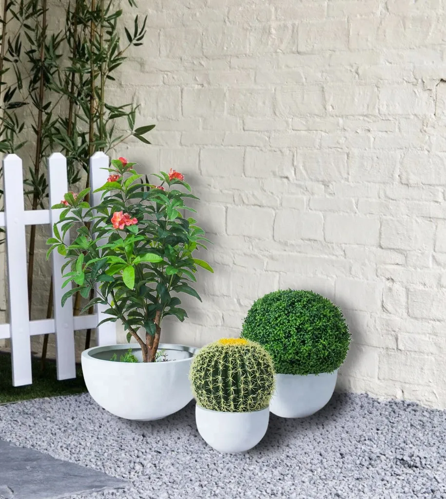Bowl Shaped Fiber Clay Planters - White
