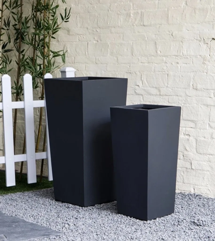 Tapered Rectangular Fiber Clay Planters - Black
