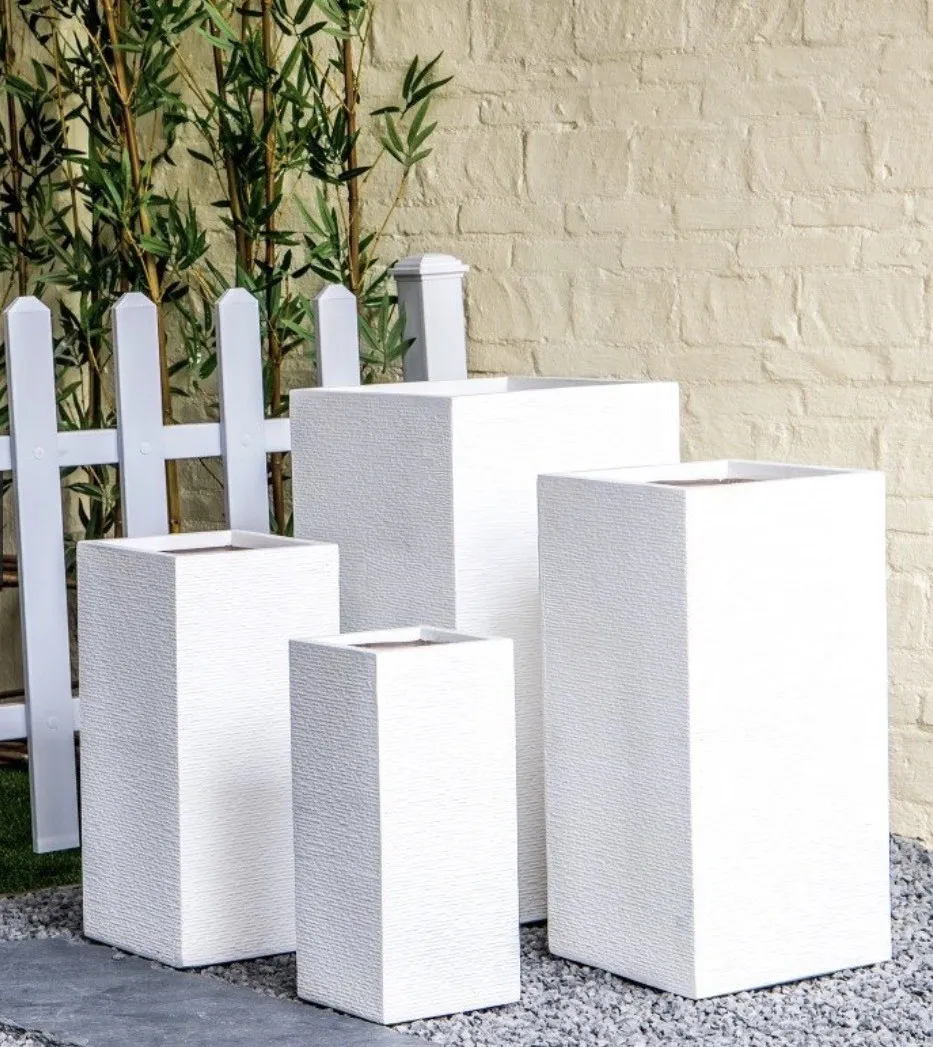 Vertical Rectangular Fiber Clay Planters - White