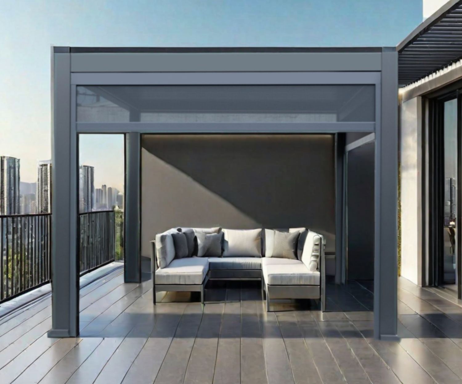 Square Pergola with LED Lighting &amp; Motorized Zip Screens