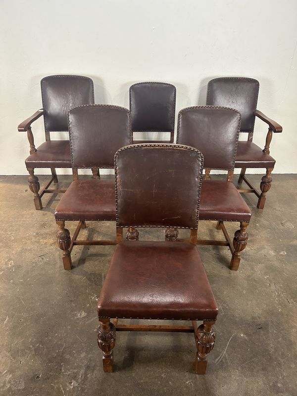 Set of Six Oak/Leather Chairs
