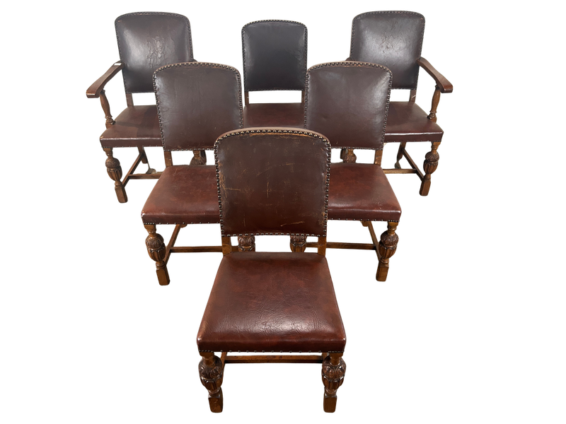 Set of Six Oak/Leather Chairs
