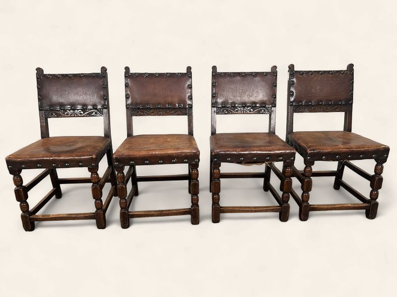 E31 - Set of 4 Oak & Leather Dining Chairs