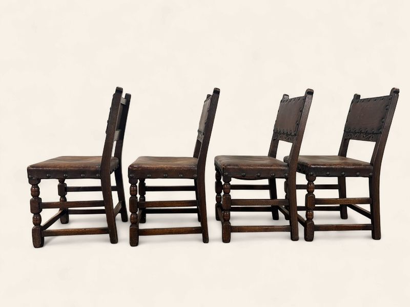 E31 - Set of 4 Oak & Leather Dining Chairs