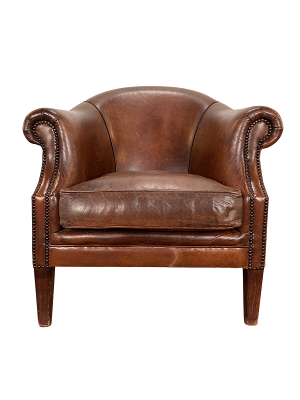 E44 - Brown Leather Club Chair