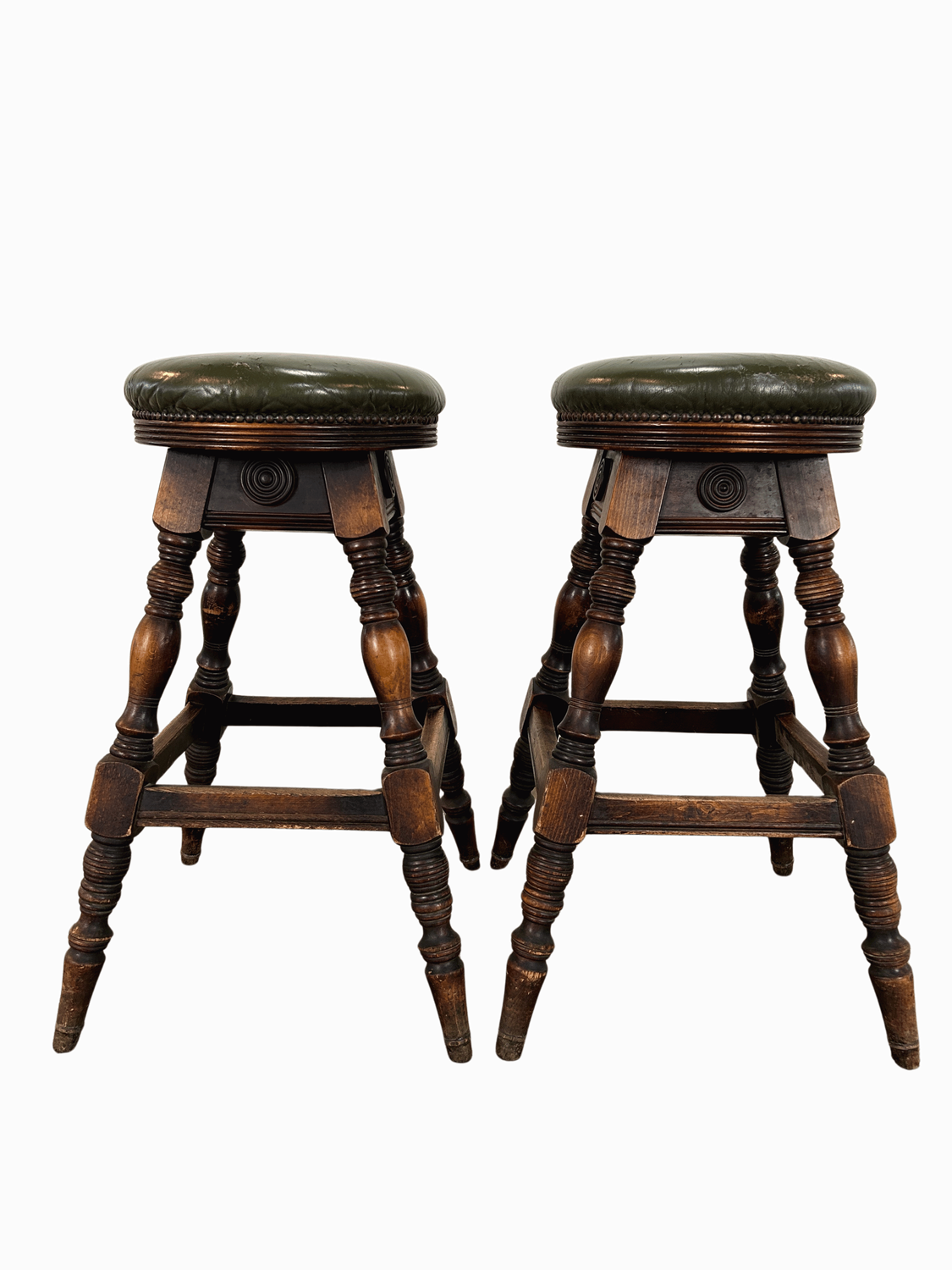 E130 - Pair of Green Leather Stools