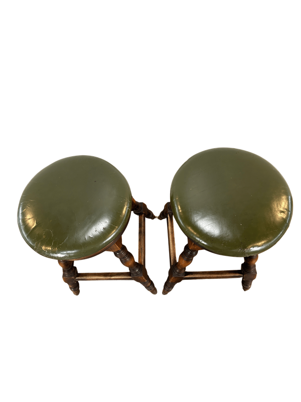 E130 - Pair of Green Leather Stools