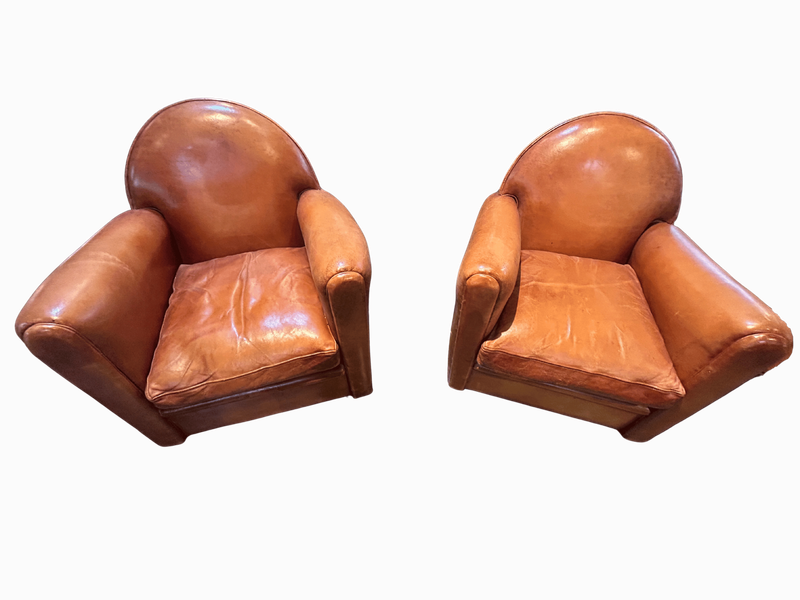 O72 - Leather Club Chair Pair