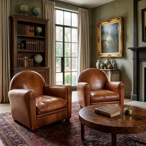 O72 - Leather Club Chair Pair