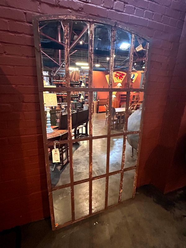O1 - 19th C Rusted Industrial Iron Framed Mirror