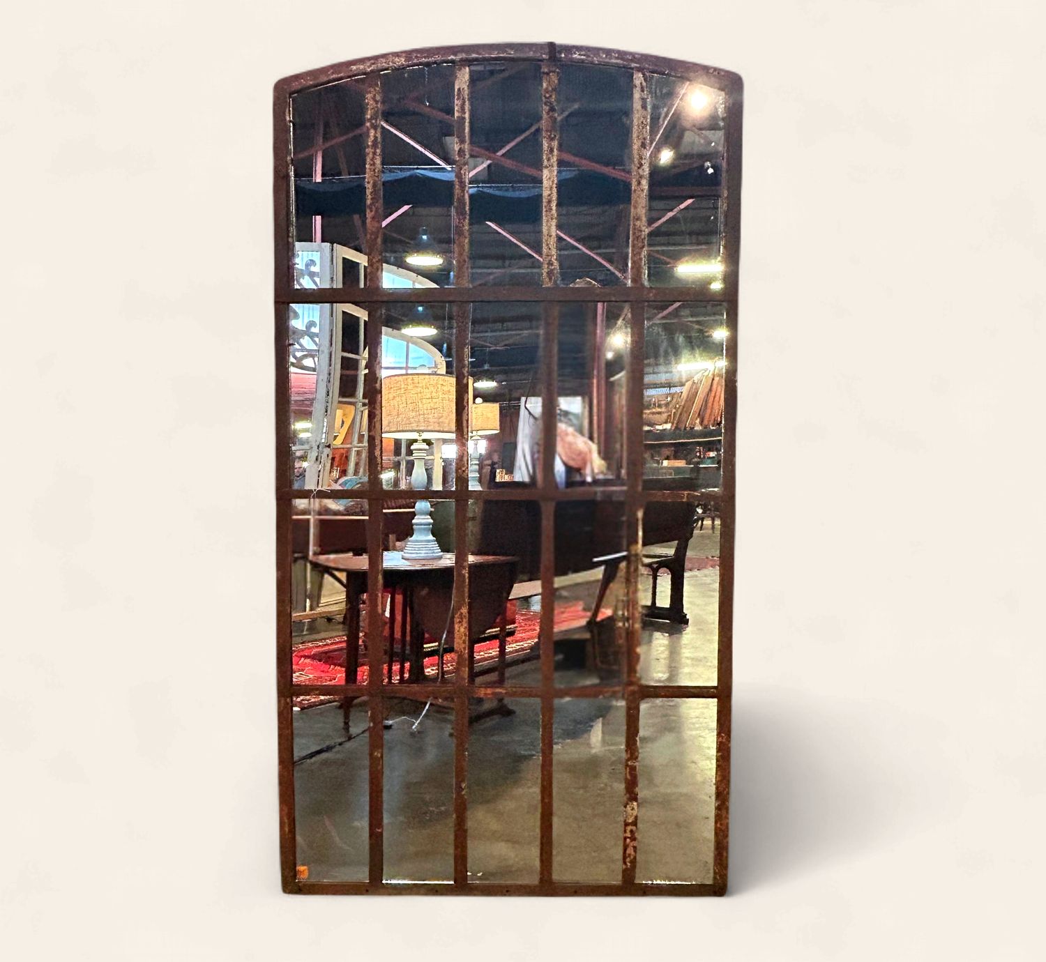 O1 - 19th C Rusted Industrial Iron Framed Mirror