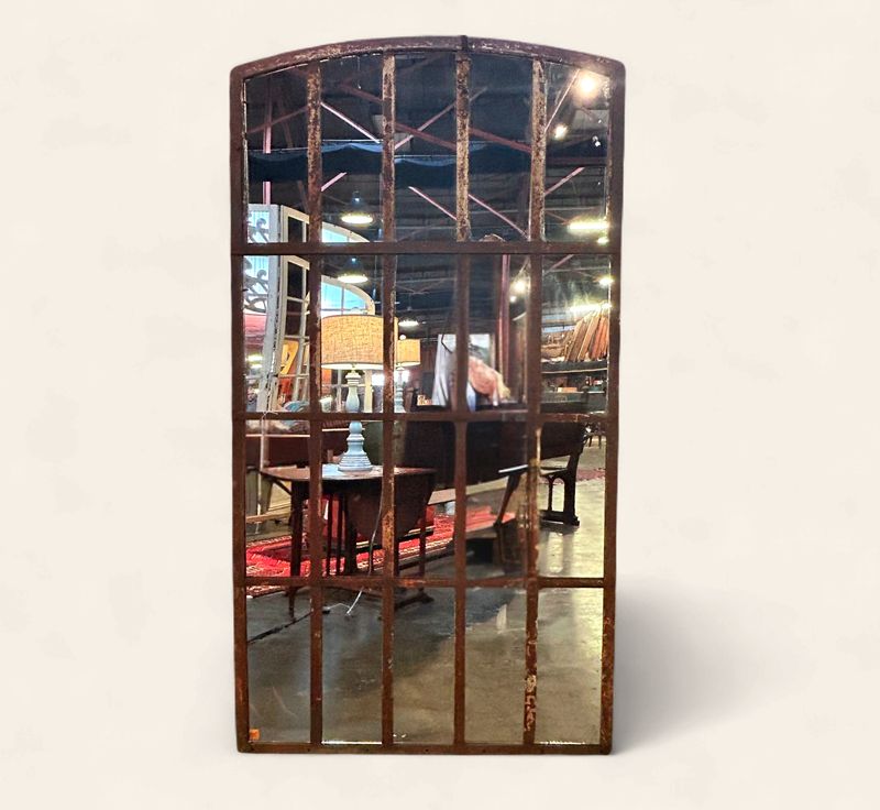O1 - 19th C Rusted Industrial Iron Framed Mirror