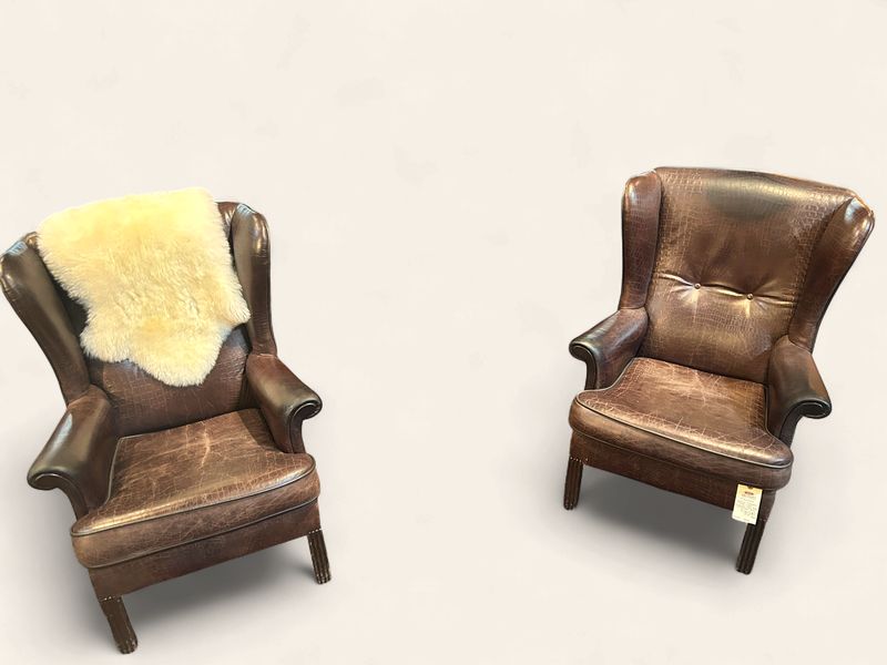 O27 - Pair of Espresso Deco Leather Chairs