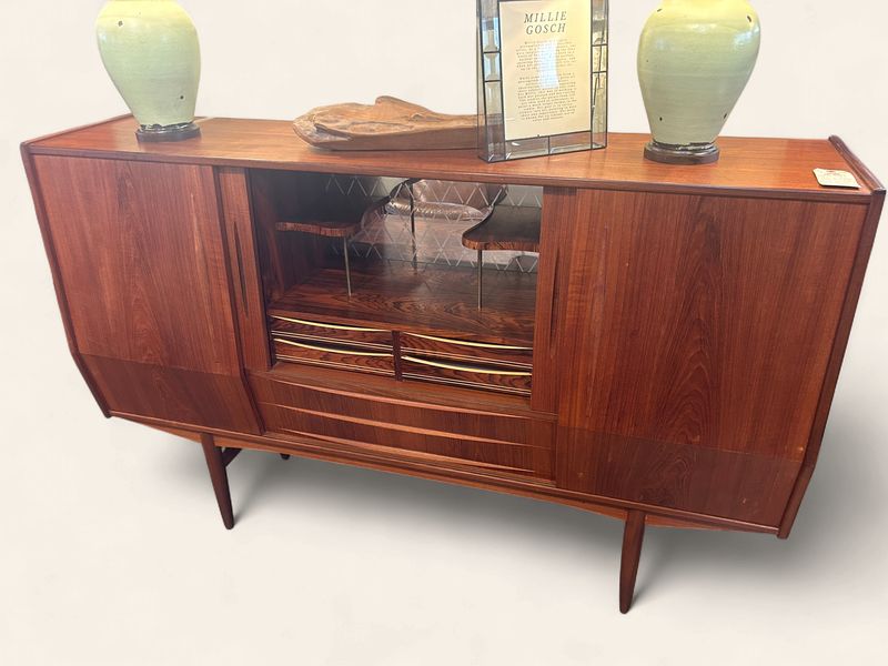 S18 - Mid Century Danish Modern Teak Dry Bar/Credenza with Rosewood Interior