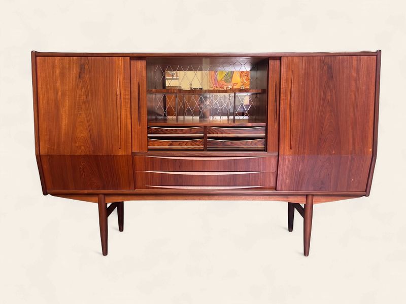 S18 - Mid Century Danish Modern Teak Dry Bar/Credenza with Rosewood Interior