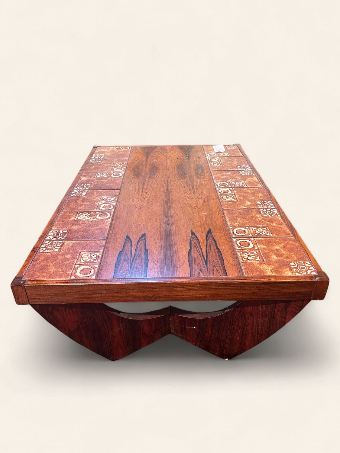 S20 - Rosewood & Tile Combo Coffee Table with Sculpted Base