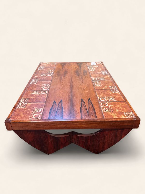 S20 - Rosewood & Tile Combo Coffee Table with Sculpted Base