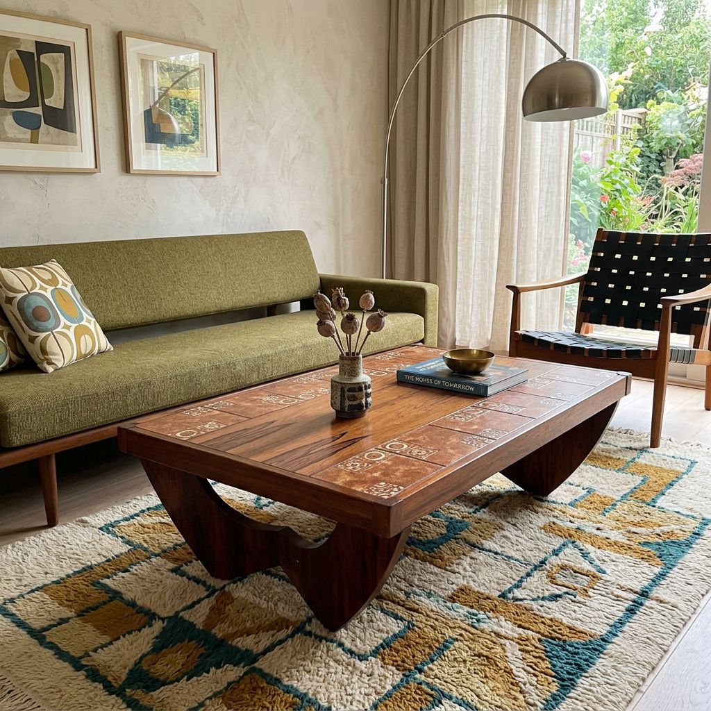 S20 - Rosewood & Tile Combo Coffee Table with Sculpted Base