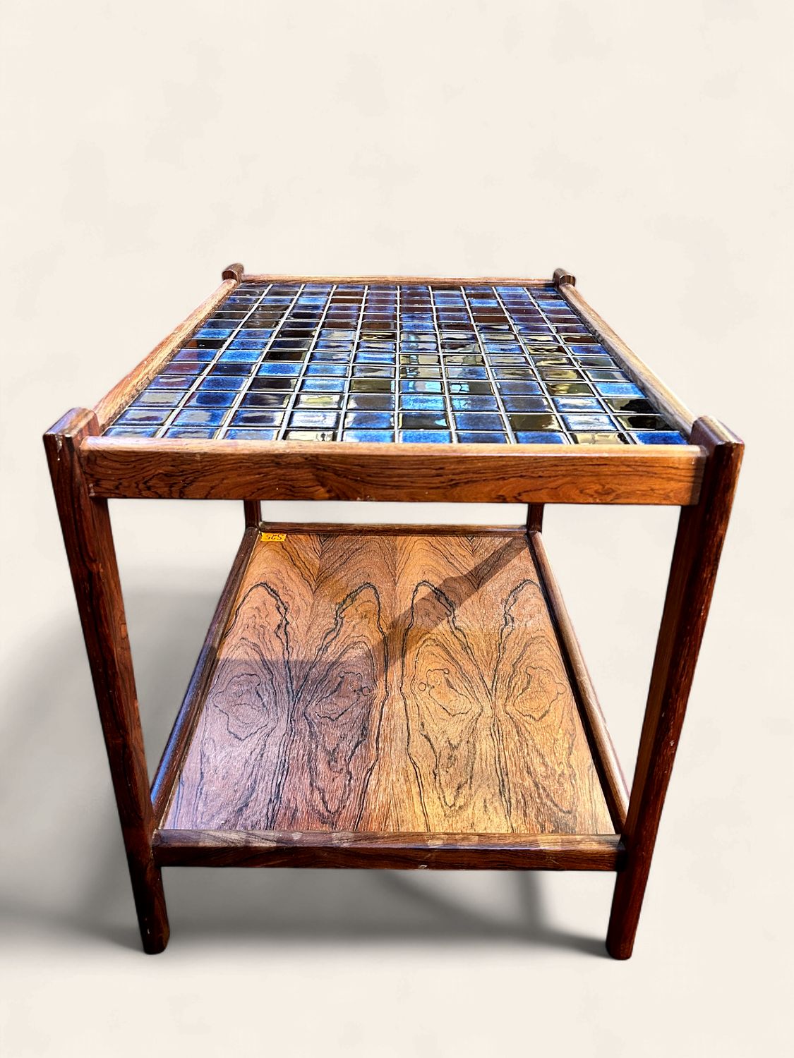 S25 - MCM Side Table with Cobalt Blue tile top and wooden second tier