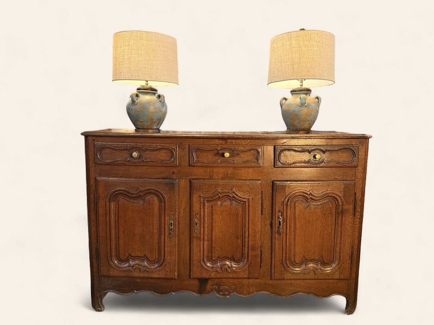 O92 - Lovely Antique French Provincial Oak Buffet Louis XV Style 3 over 3