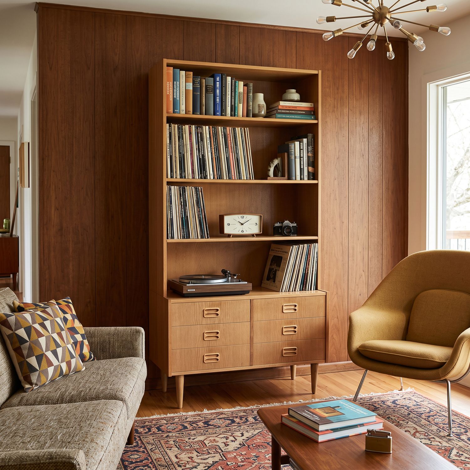 S46 - Very Clean Lines - MCM White Oak Danish Bookcase with 6 lower drawers