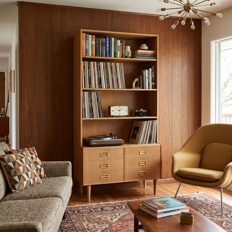 S46 - Very Clean Lines - MCM White Oak Danish Bookcase with 6 lower drawers