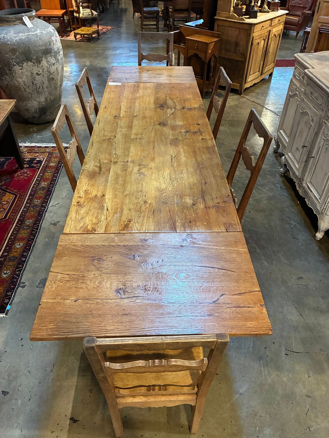 O121 - Gorgeous French Country Pine Family Table (87" without leaves, 21.5" leaves x 2)