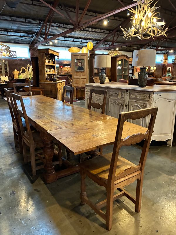 O121 - Gorgeous French Country Pine Family Table (87" without leaves, 21.5" leaves x 2)