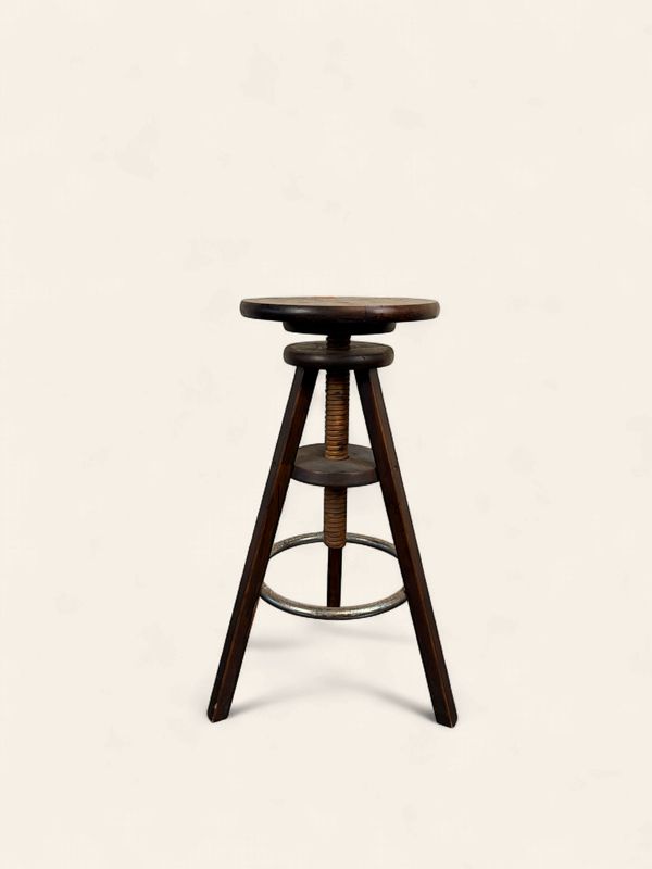 O125 - Stool with metal and wood base