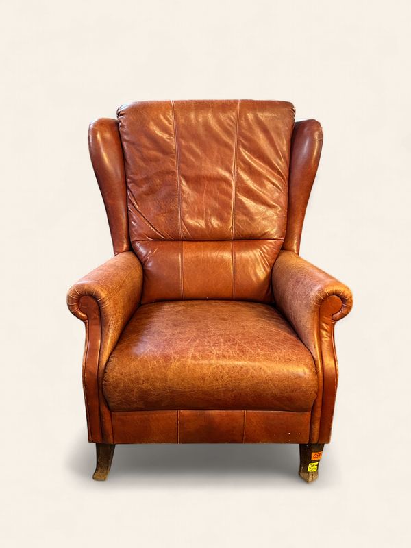 O59 - MCM Danish Leather Wing Chair with rolled arms