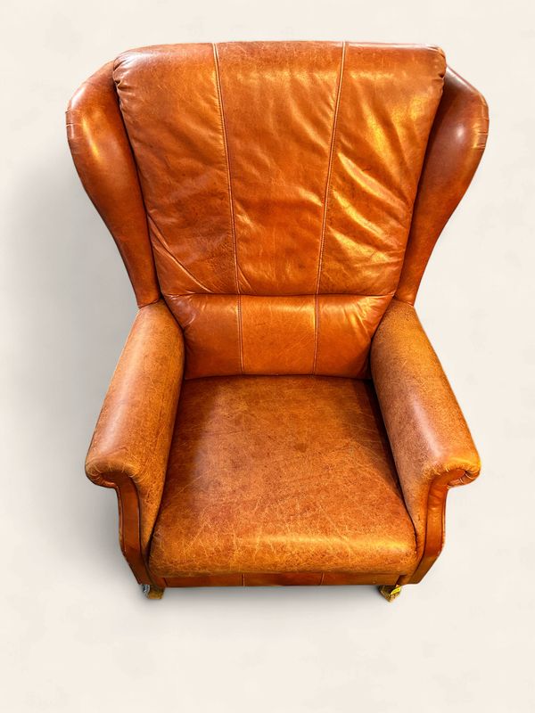 O59 - MCM Danish Leather Wing Chair with rolled arms