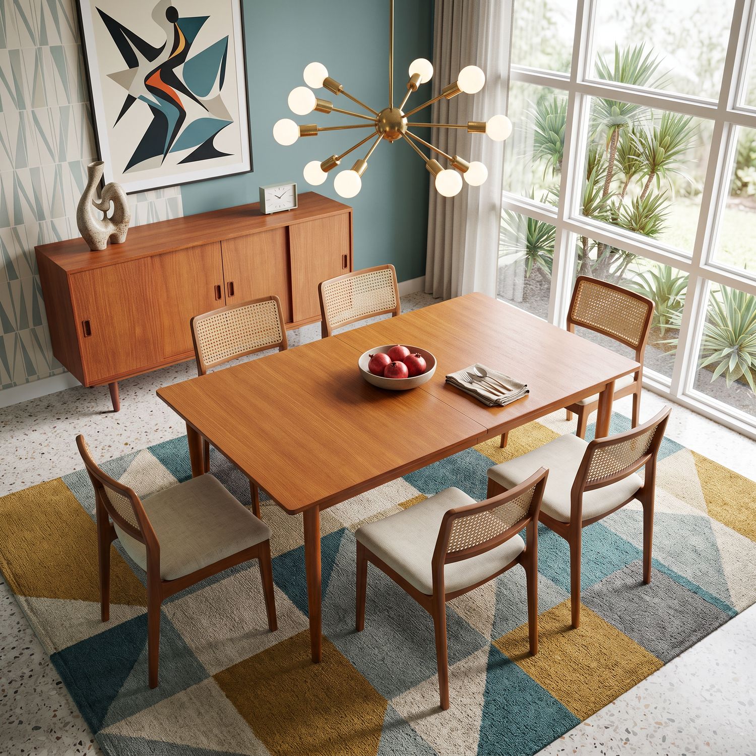 E72 - MCM Teak Dining Table with 2 pop up leafs (as is)