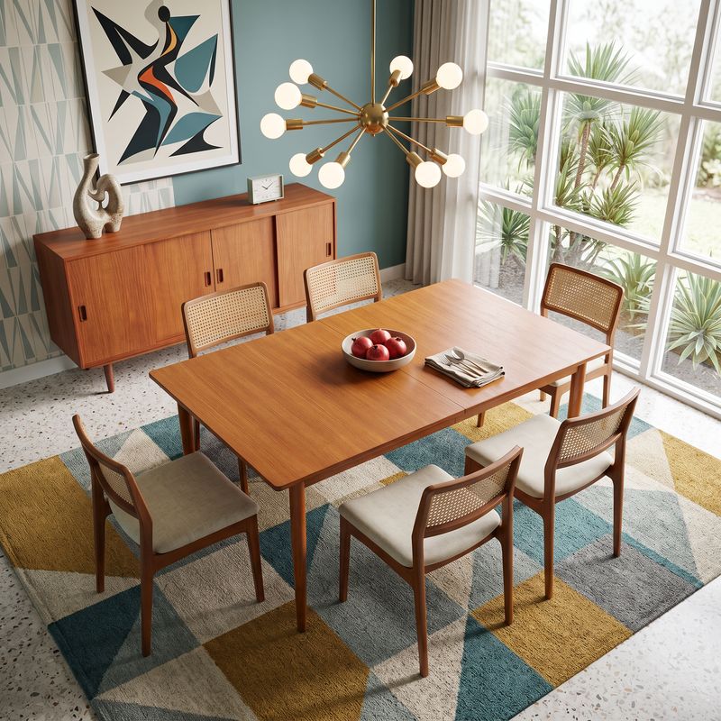 E72 - MCM Teak Dining Table with 2 pop up leafs (as is)