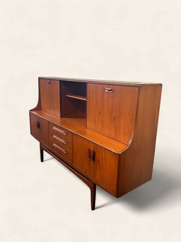 E77 - MCM Teak Sideboard features drop desk / storage + open display