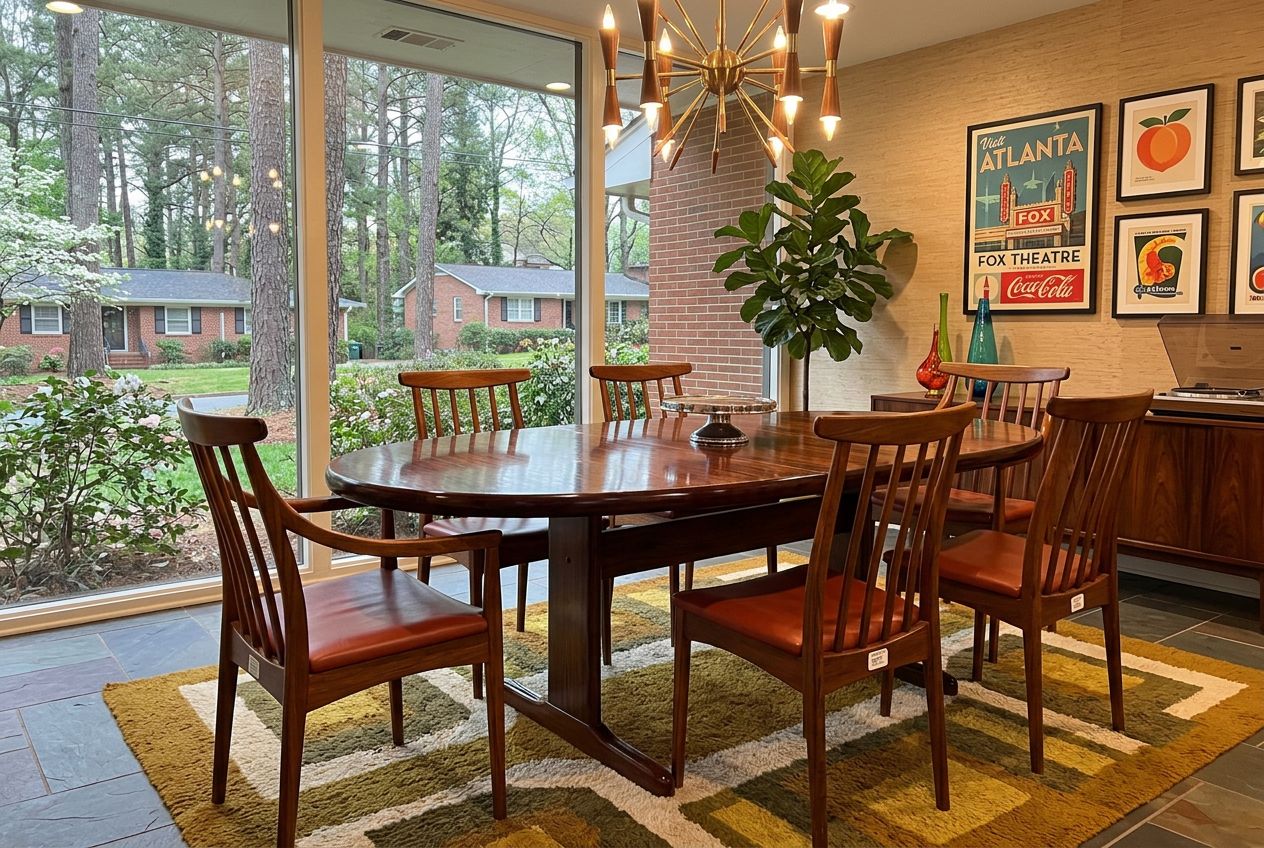 E79 - Rosewood Oval MCM Dining Table Popup Leaf (Trestle base allows for larger capacity)