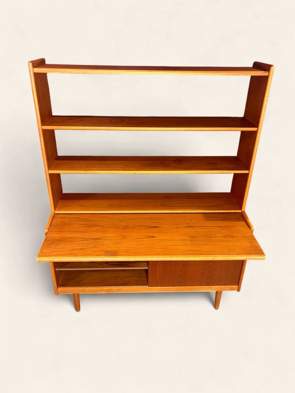 S44 - Gorgeous Teak multi functional MCM features pullout desk top, open bookshelf, lower storage