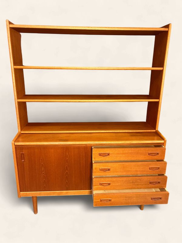 S44 - Gorgeous Teak multi functional MCM features pullout desk top, open bookshelf, lower storage