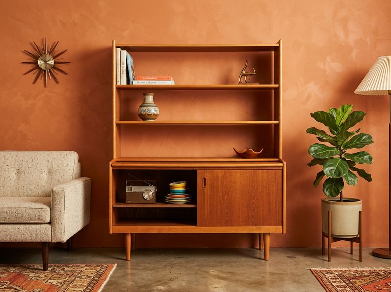 S44 - Gorgeous Teak multi functional MCM features pullout desk top, open bookshelf, lower storage