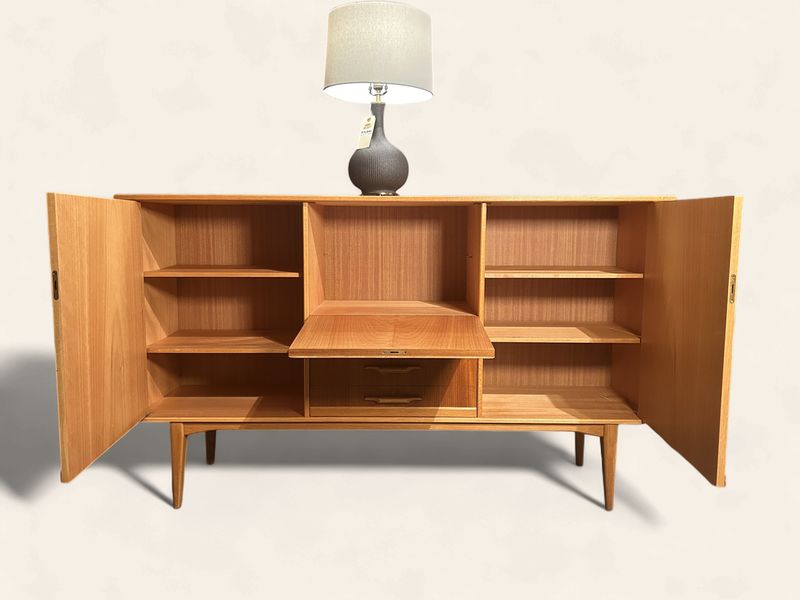 S47 - Beautiful Teak High Board with drop down desk and ample cabinet space
