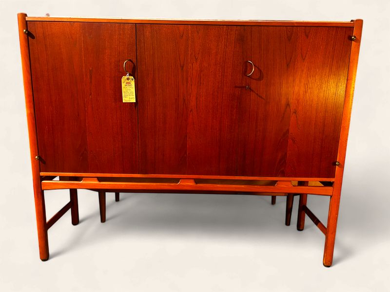 S48 - MCM Office centric highboy locking doors outfitted interior in teak + beech