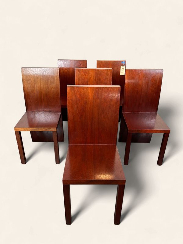 O100 - Set of 6 fabulous solid mahogany Euro midcentury dining chairs