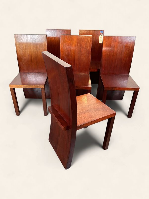 O100 - Set of 6 fabulous solid mahogany Euro midcentury dining chairs
