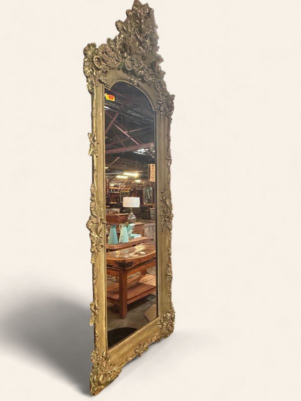O102 - French 19th Century ornate floor mirror in sage